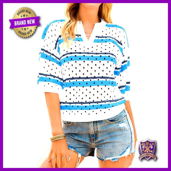 Crochet Knit Pullover Sweater V Neck Half Sleeve Boho Beach Cover Up